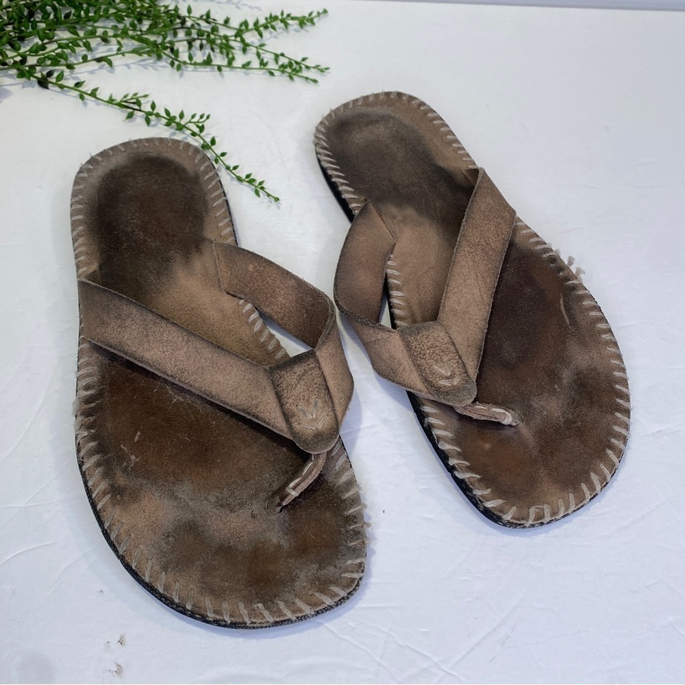 John Varvatos Beige Tan Leather Thong Flip Flop Sandals Size 12M
